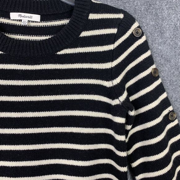 Madewell Striped Merino Wool Button Up Sleeves Sweater Dress Black Cream XXS - Picture 7 of 13
